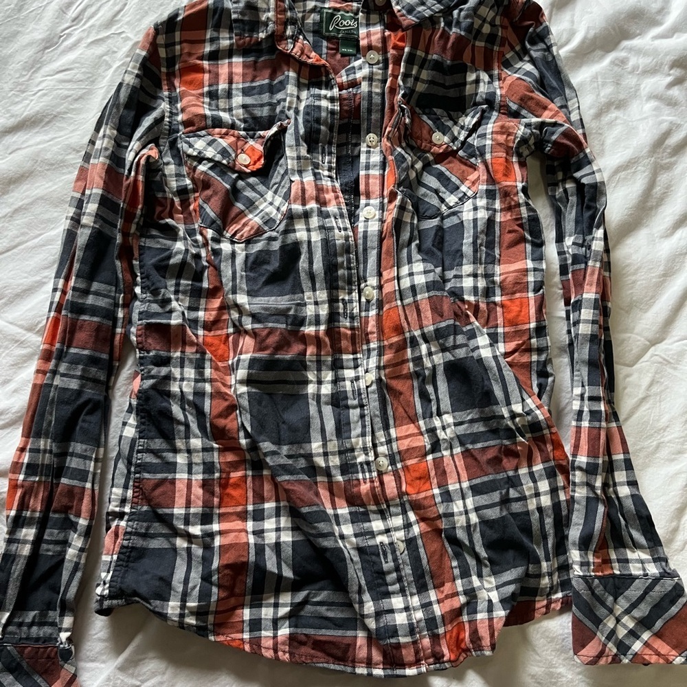 Roots Classic Plaid Button Down Fitted Shirt XS - Picture 3 of 5